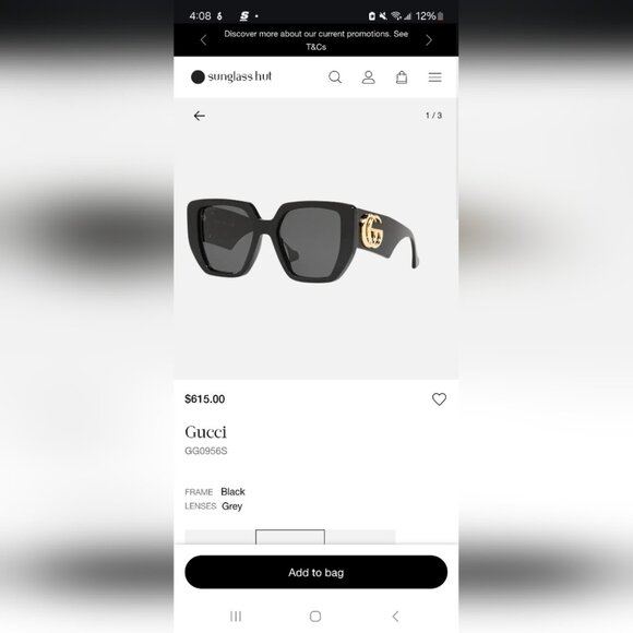 Gucci Women's Sunglasses Black Grey Gold GG Logo Oversized GG0956S 003 54-19-145 - Picture 3 of 16